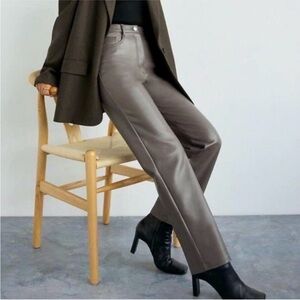 WILFRED Aritzia The Melina Pant High Waist Vegan Leather Pants Gray Charcoal 4